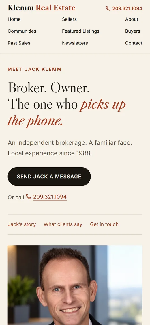 Jack's About page on a phone