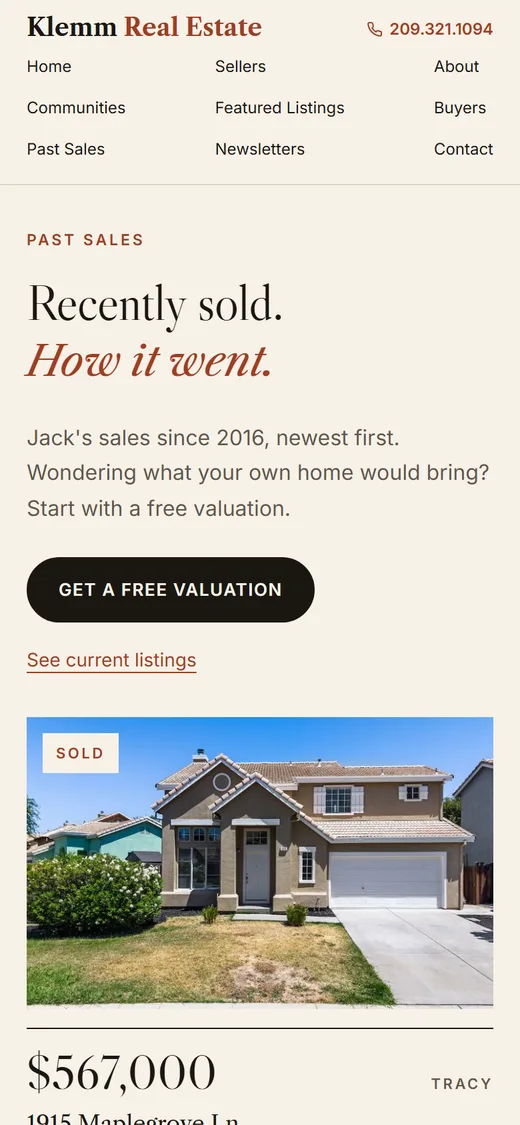 Jack's Past Sales page on a phone